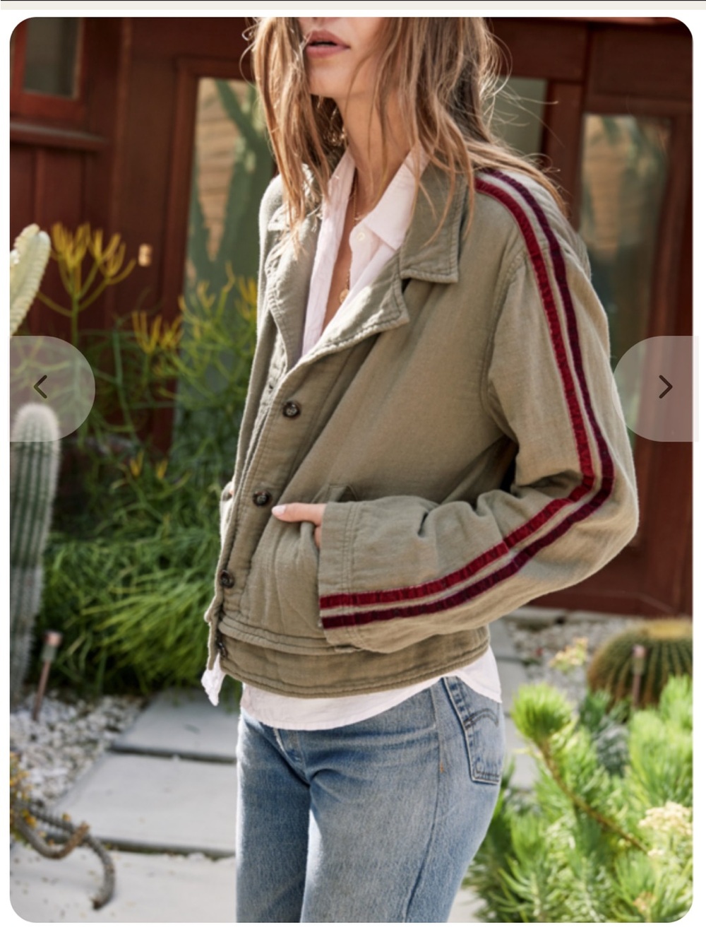 Xirena Becker Jacket Women’s Size S Olive Moss With Side Velvet Stripes